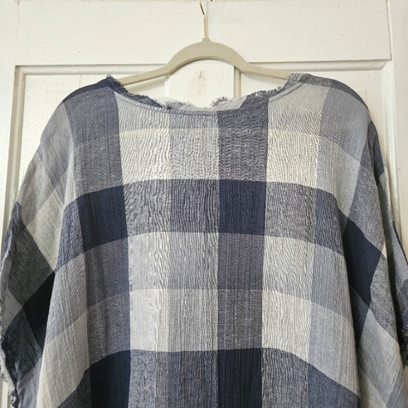POL Women’s Blue and White Buffalo Check Oversized Top Sz Small Coastal Cowgirl - Picture 2 of 8
